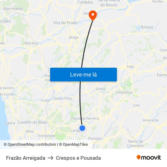 Frazão Arreigada to Crespos e Pousada map