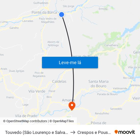 Touvedo (São Lourenço e Salvador) to Crespos e Pousada map