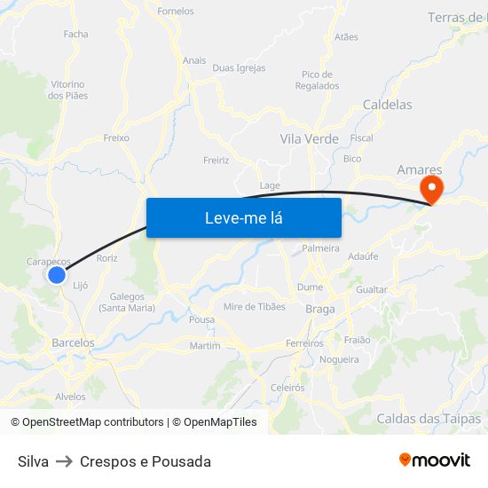 Silva to Crespos e Pousada map