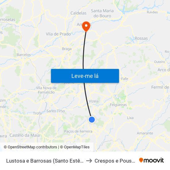 Lustosa e Barrosas (Santo Estêvão) to Crespos e Pousada map