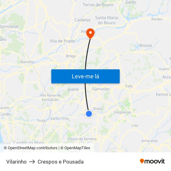 Vilarinho to Crespos e Pousada map