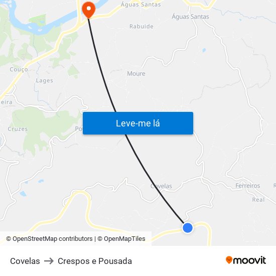 Covelas to Crespos e Pousada map