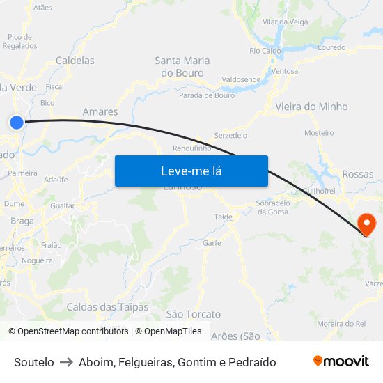 Soutelo to Aboim, Felgueiras, Gontim e Pedraído map