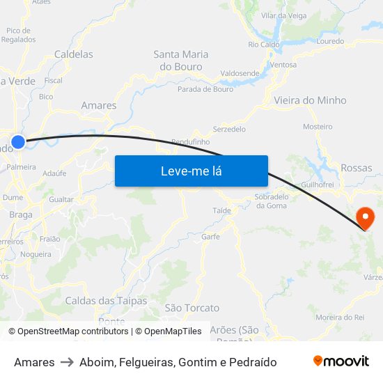 Amares to Aboim, Felgueiras, Gontim e Pedraído map