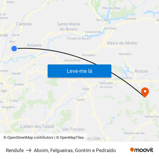 Rendufe to Aboim, Felgueiras, Gontim e Pedraído map