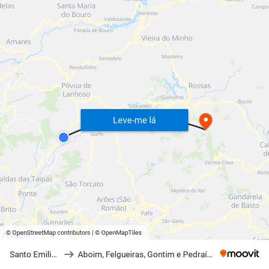 Santo Emilião to Aboim, Felgueiras, Gontim e Pedraído map