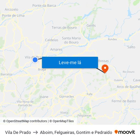 Vila De Prado to Aboim, Felgueiras, Gontim e Pedraído map