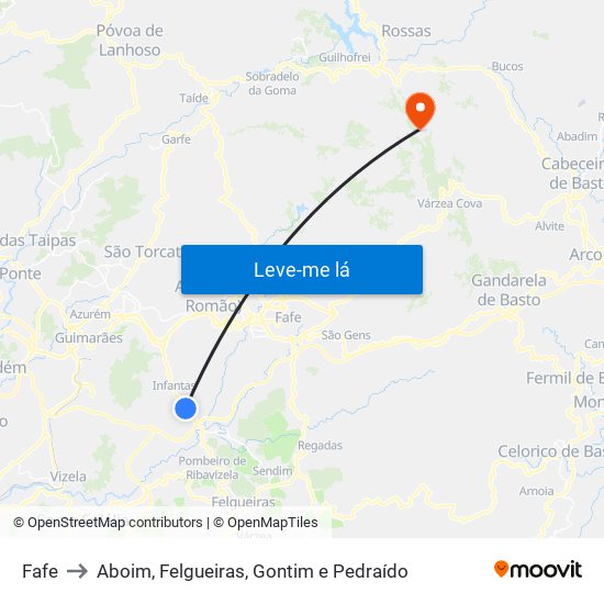 Fafe to Aboim, Felgueiras, Gontim e Pedraído map