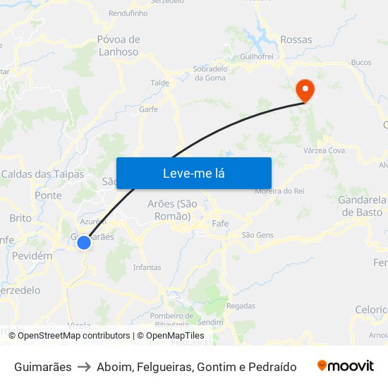 Guimarães to Aboim, Felgueiras, Gontim e Pedraído map