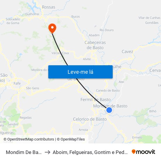 Mondim De Basto to Aboim, Felgueiras, Gontim e Pedraído map