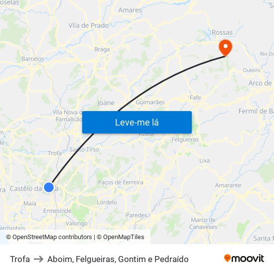 Trofa to Aboim, Felgueiras, Gontim e Pedraído map