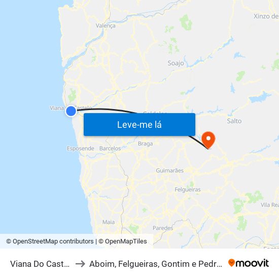 Viana Do Castelo to Aboim, Felgueiras, Gontim e Pedraído map