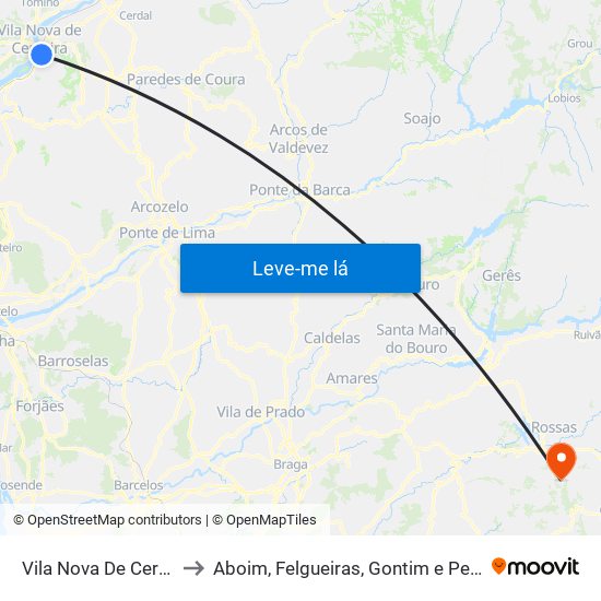 Vila Nova De Cerveira to Aboim, Felgueiras, Gontim e Pedraído map