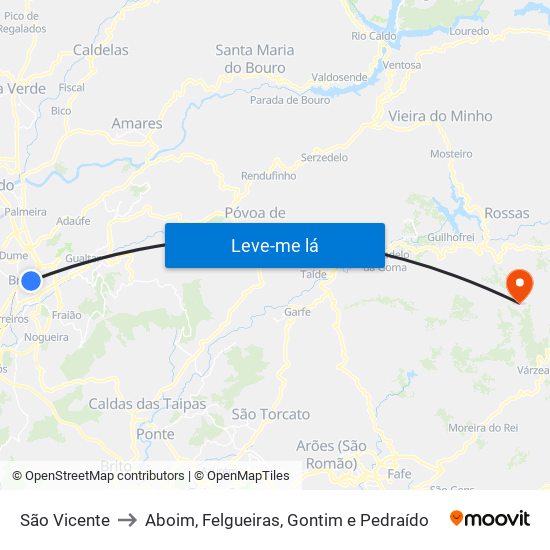 São Vicente to Aboim, Felgueiras, Gontim e Pedraído map
