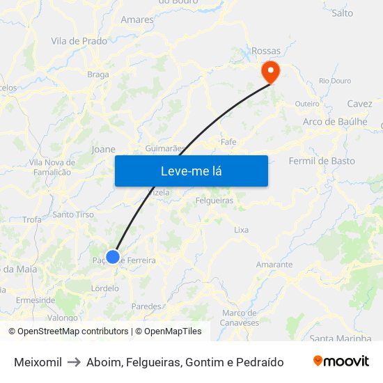 Meixomil to Aboim, Felgueiras, Gontim e Pedraído map