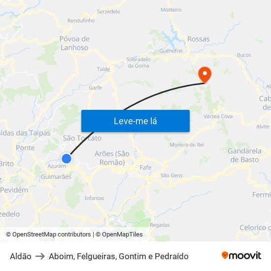 Aldão to Aboim, Felgueiras, Gontim e Pedraído map