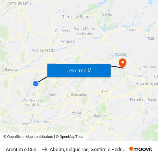 Arentim e Cunha to Aboim, Felgueiras, Gontim e Pedraído map