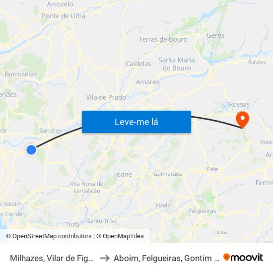 Milhazes, Vilar de Figos e Faria to Aboim, Felgueiras, Gontim e Pedraído map