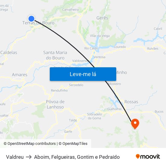 Valdreu to Aboim, Felgueiras, Gontim e Pedraído map