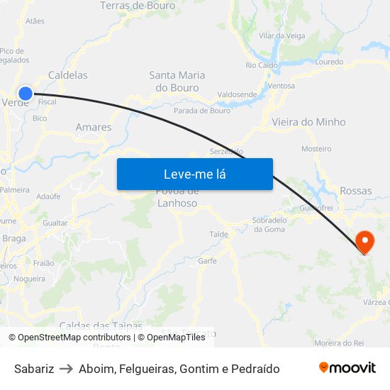 Sabariz to Aboim, Felgueiras, Gontim e Pedraído map