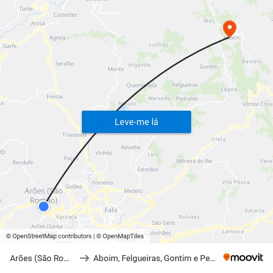 Arões (São Romão) to Aboim, Felgueiras, Gontim e Pedraído map