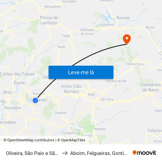 Oliveira, São Paio e São Sebastião to Aboim, Felgueiras, Gontim e Pedraído map