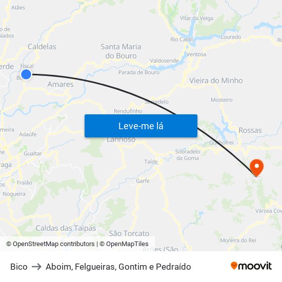 Bico to Aboim, Felgueiras, Gontim e Pedraído map