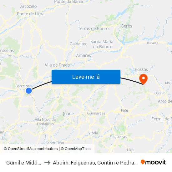 Gamil e Midões to Aboim, Felgueiras, Gontim e Pedraído map