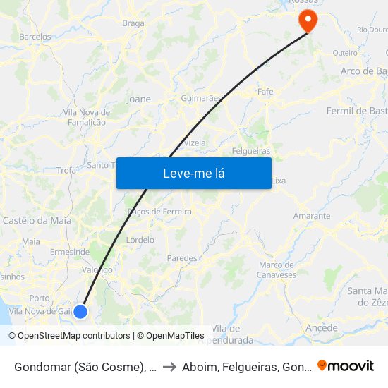 Gondomar (São Cosme), Valbom e Jovim to Aboim, Felgueiras, Gontim e Pedraído map