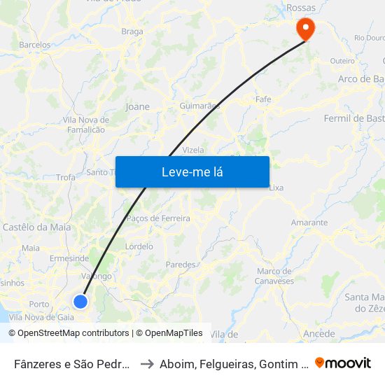 Fânzeres e São Pedro da Cova to Aboim, Felgueiras, Gontim e Pedraído map