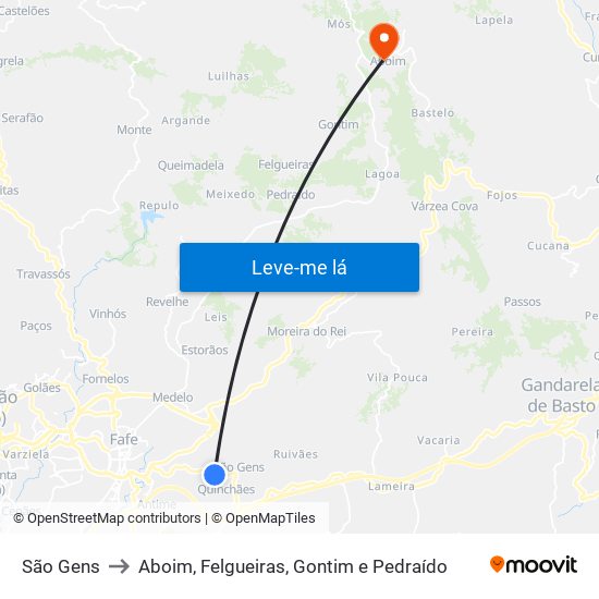 São Gens to Aboim, Felgueiras, Gontim e Pedraído map