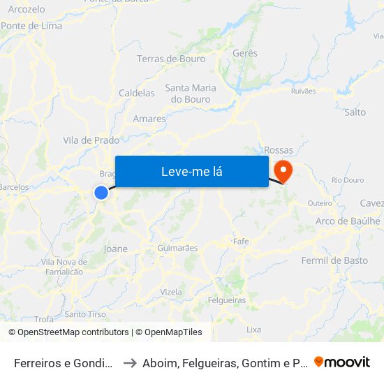 Ferreiros e Gondizalves to Aboim, Felgueiras, Gontim e Pedraído map