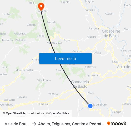 Vale de Bouro to Aboim, Felgueiras, Gontim e Pedraído map