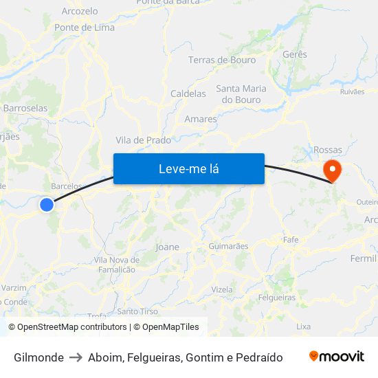 Gilmonde to Aboim, Felgueiras, Gontim e Pedraído map