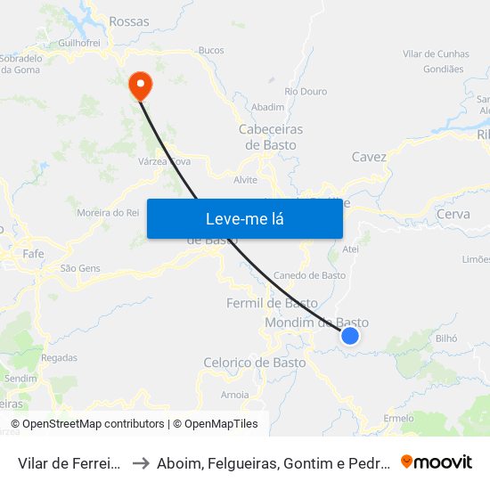 Vilar de Ferreiros to Aboim, Felgueiras, Gontim e Pedraído map