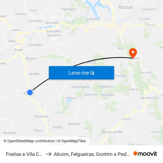 Freitas e Vila Cova to Aboim, Felgueiras, Gontim e Pedraído map