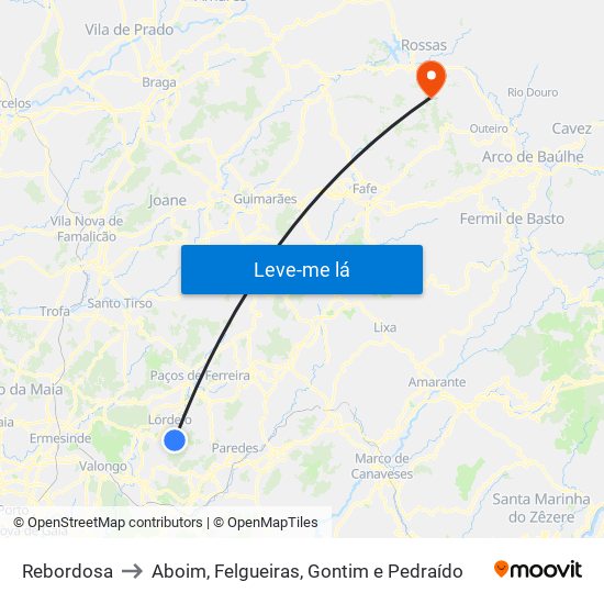 Rebordosa to Aboim, Felgueiras, Gontim e Pedraído map