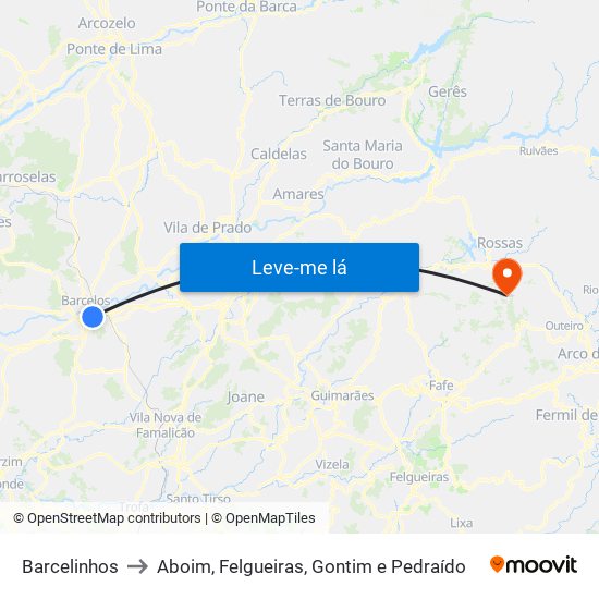 Barcelinhos to Aboim, Felgueiras, Gontim e Pedraído map