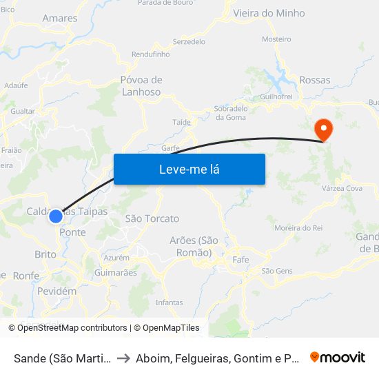 Sande (São Martinho) to Aboim, Felgueiras, Gontim e Pedraído map