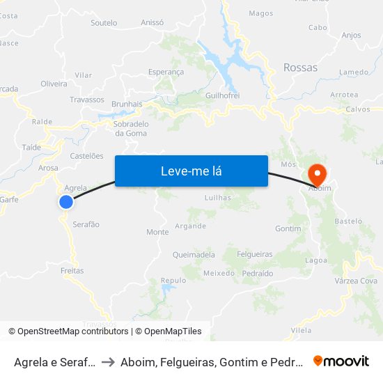 Agrela e Serafão to Aboim, Felgueiras, Gontim e Pedraído map