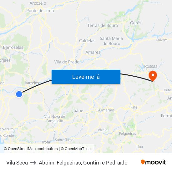 Vila Seca to Aboim, Felgueiras, Gontim e Pedraído map