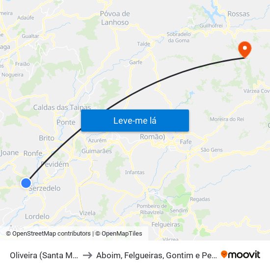 Oliveira (Santa Maria) to Aboim, Felgueiras, Gontim e Pedraído map