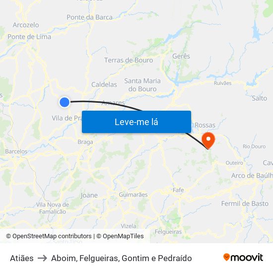 Atiães to Aboim, Felgueiras, Gontim e Pedraído map