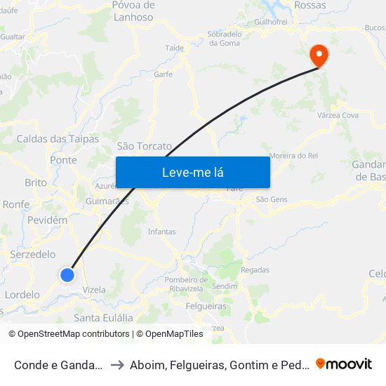 Conde e Gandarela to Aboim, Felgueiras, Gontim e Pedraído map