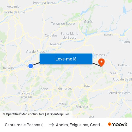 Cabreiros e Passos (São Julião) to Aboim, Felgueiras, Gontim e Pedraído map