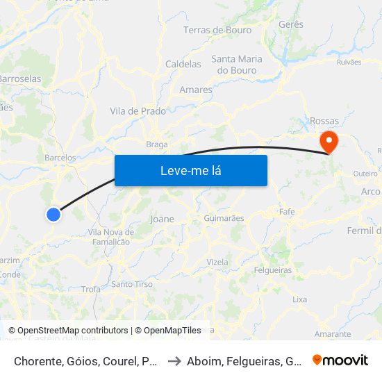 Chorente, Góios, Courel, Pedra Furada e Gueral to Aboim, Felgueiras, Gontim e Pedraído map