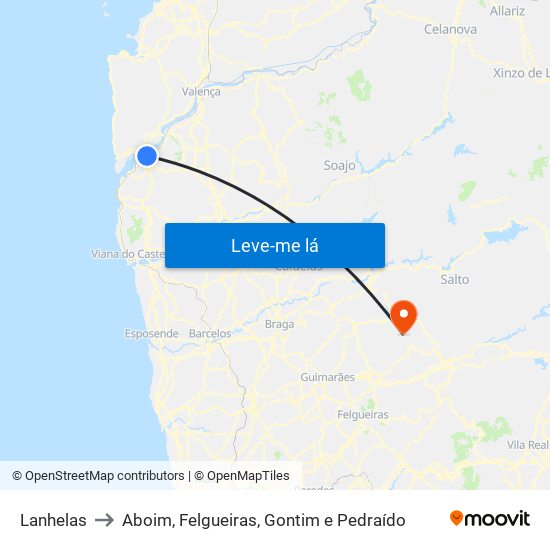 Lanhelas to Aboim, Felgueiras, Gontim e Pedraído map