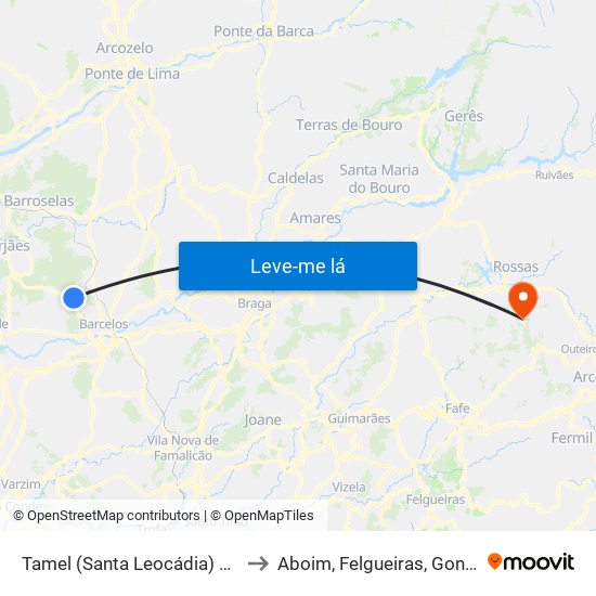 Tamel (Santa Leocádia) e Vilar do Monte to Aboim, Felgueiras, Gontim e Pedraído map