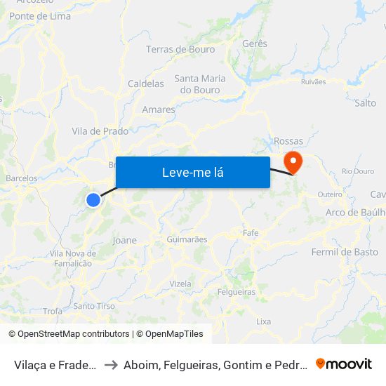 Vilaça e Fradelos to Aboim, Felgueiras, Gontim e Pedraído map