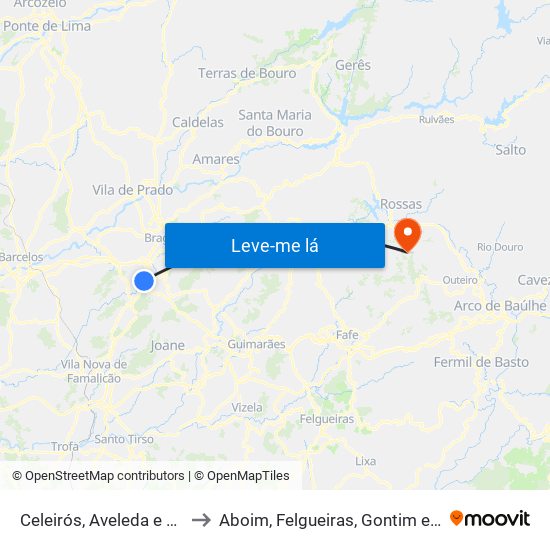 Celeirós, Aveleda e Vimieiro to Aboim, Felgueiras, Gontim e Pedraído map